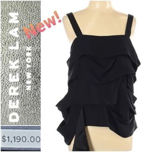 🤍🩵NEW! Derek Lam black flowy ruffled blouse Size Large